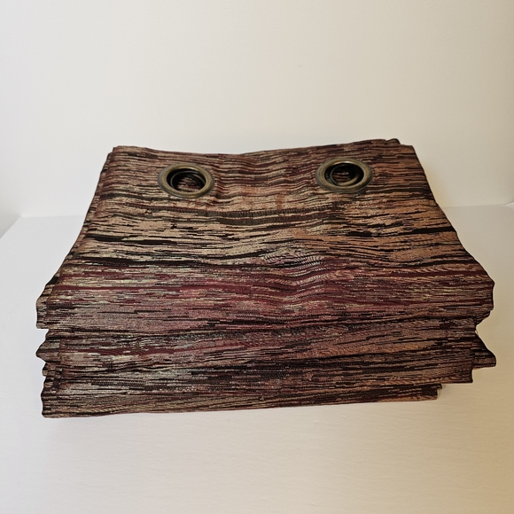 Four panels burgundy gold tafetta 8 bronze grommet drapes 52x88 inches. - Picture 4 of 6